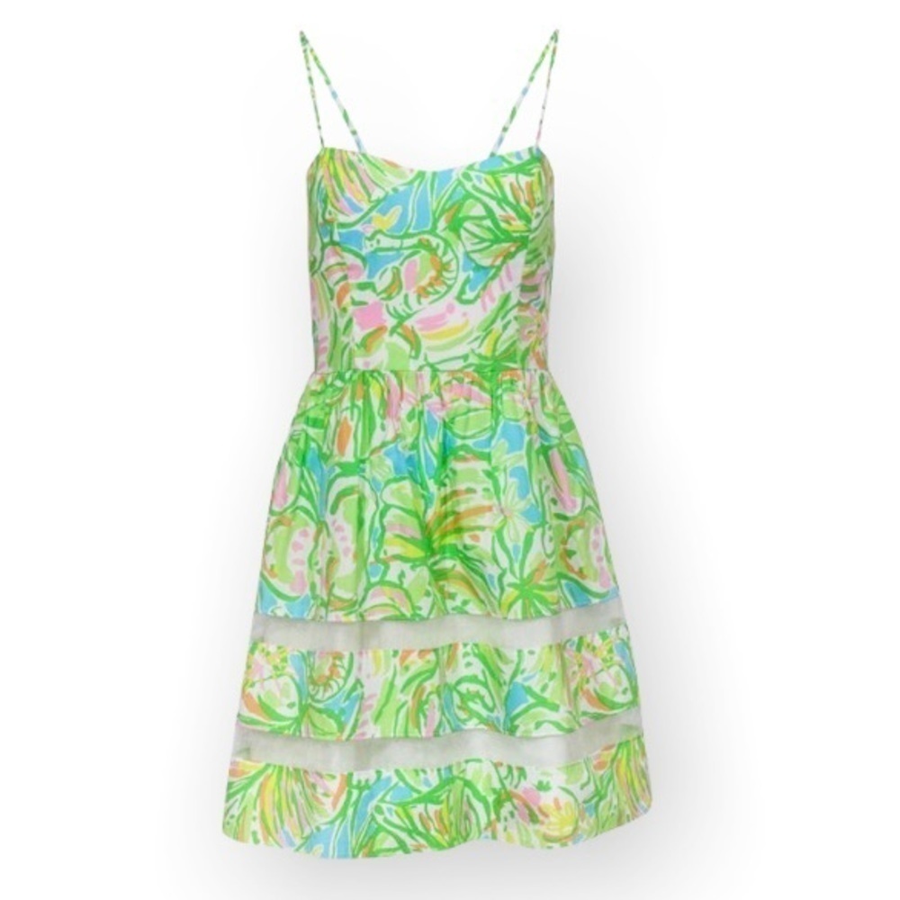 Lilly Pulitzer Sun Dress Multicolor Green  #70695 Lined Built-In Cups Size 4